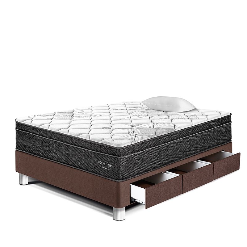 PARAISO - Cama Con Cajones Pocket Star 1.5 Plz + 1 Almohada + Protector