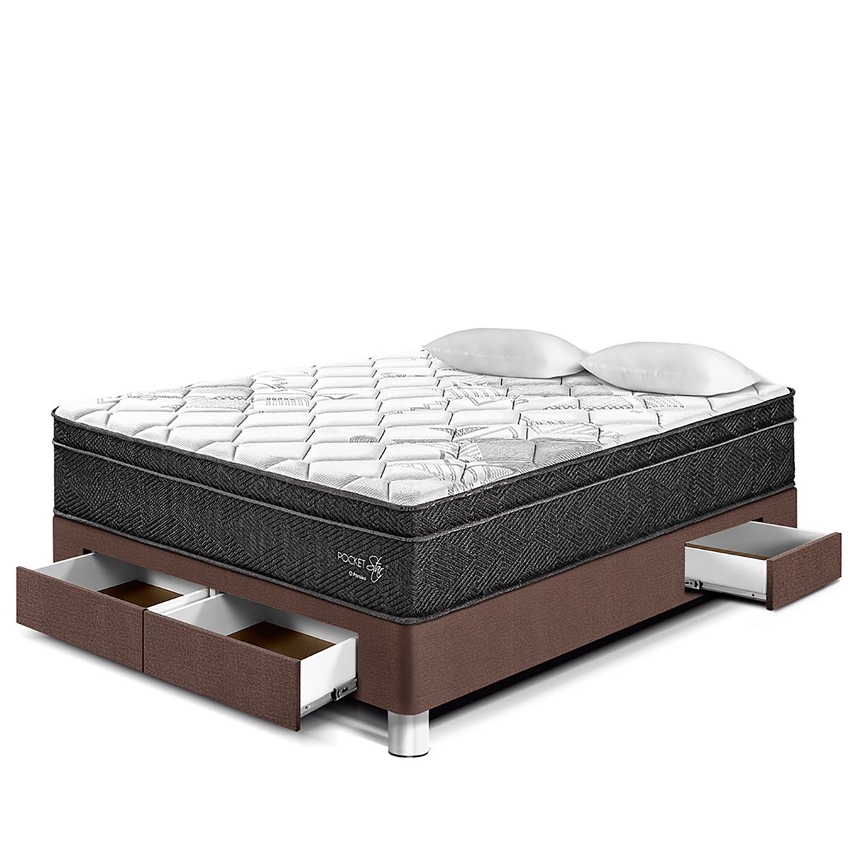 PARAISO - Cama Con Cajones Pocket Star 2 Plz + 2 Almohadas + Protector
