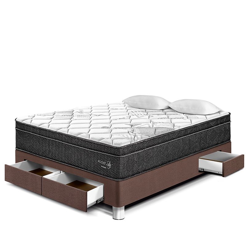 PARAISO - Cama Con Cajones Pocket Star 2 Plz + 2 Almohadas + Protector