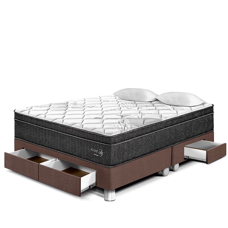 PARAISO - Cama Con Cajones Pocket Star Queen + 2 Almohadas + Protector