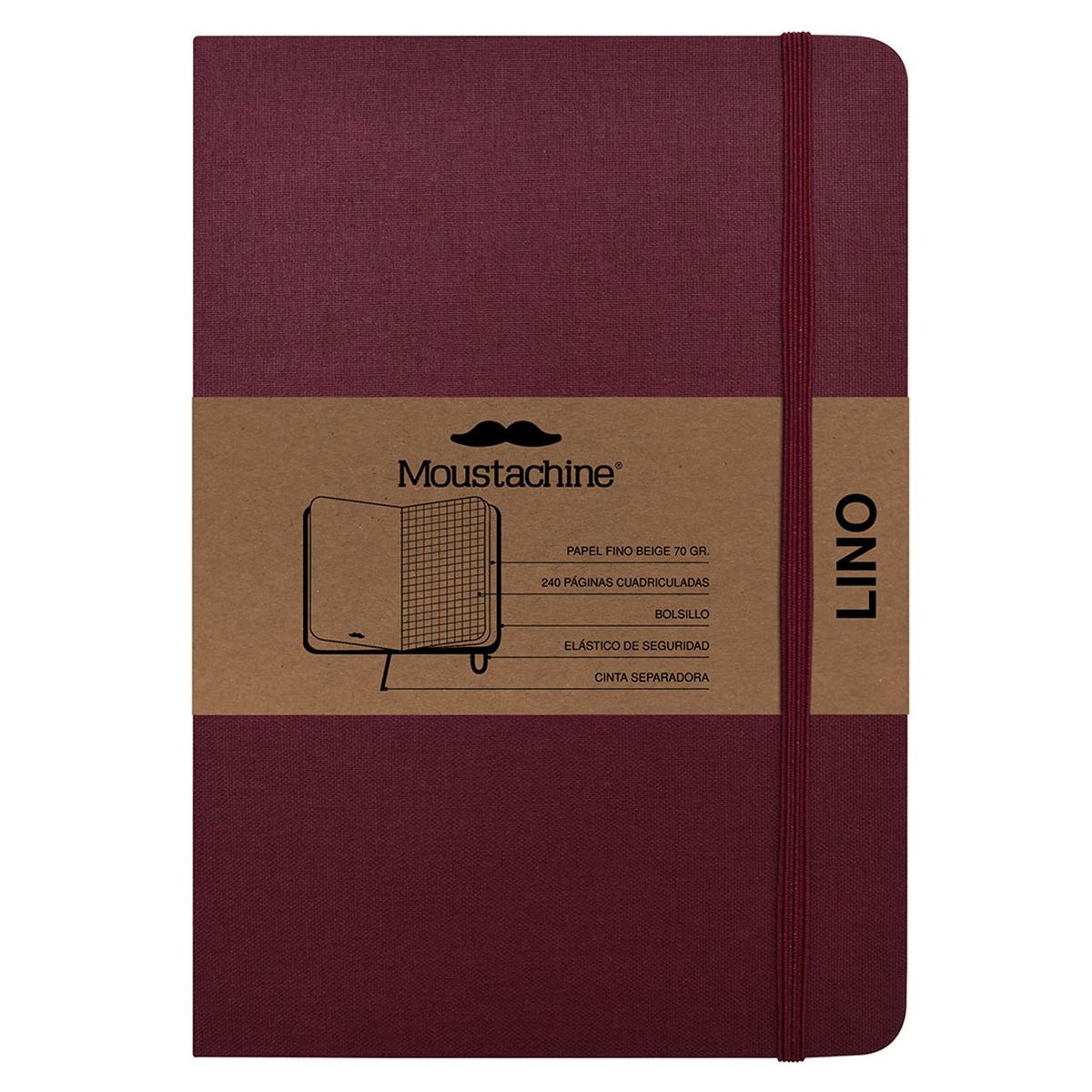 MOUSTACHINE - Libreta Classic Mediano Cuadriculado Vino