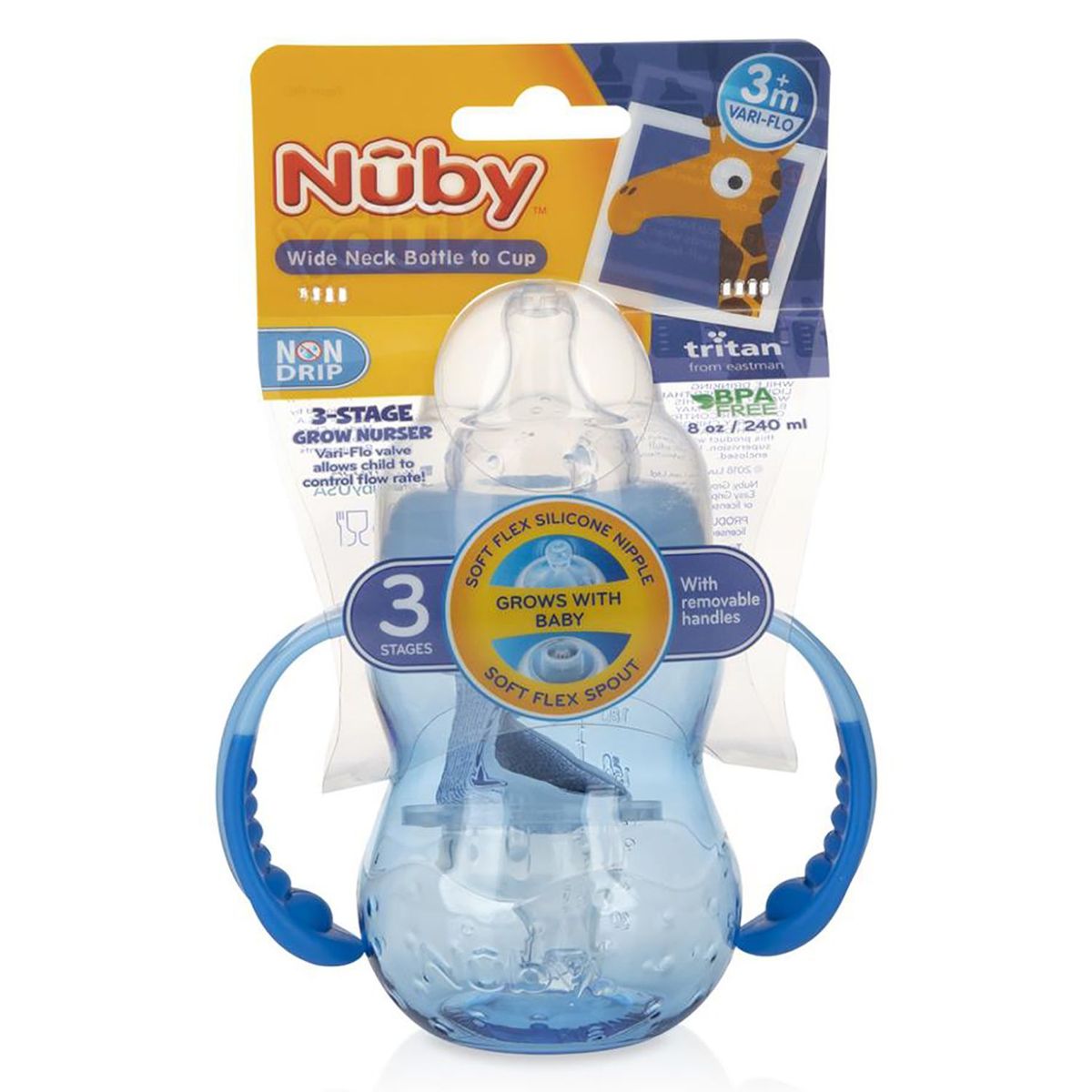 NUBY - Biberón 3 Etapas Antiderrame 240ml Nuby