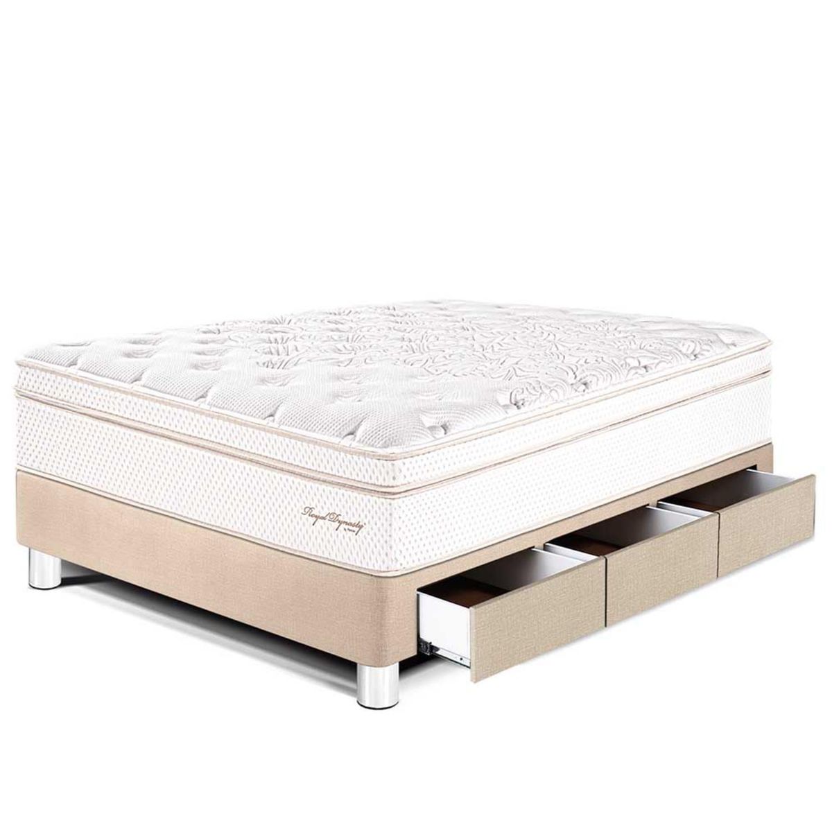 PARAISO - Cama con Cajones Royal Dynasty 1.5 Plz + 1 Almohada Viscoelástica + Protector