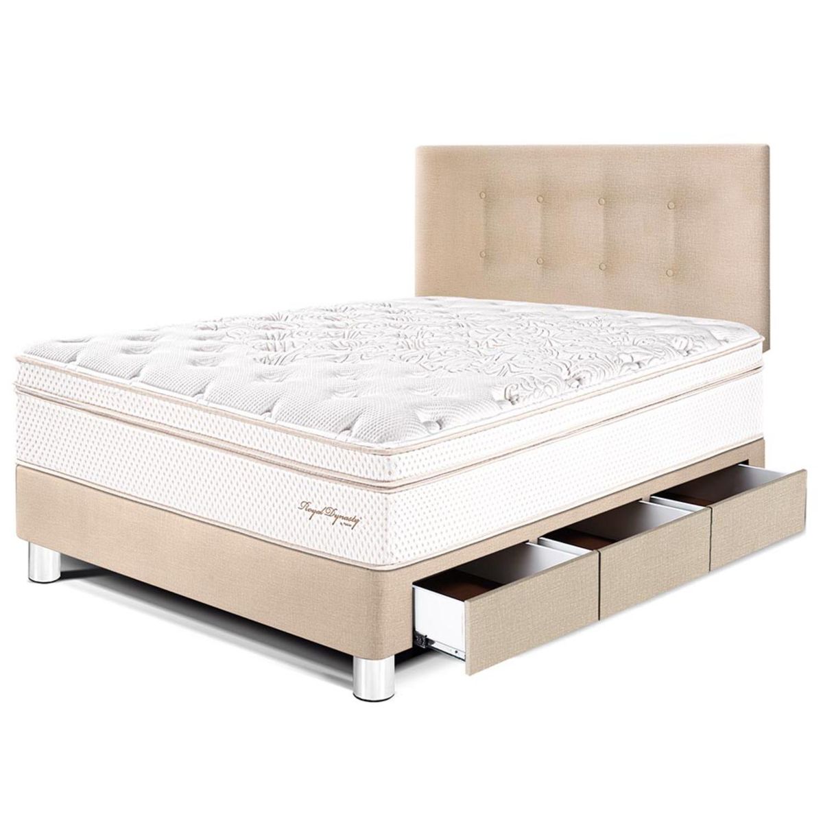 PARAISO - Dormitorio Con Cajones Royal Dynasty 1.5 Plz Champagne + 1 Almohada Viscoelástica