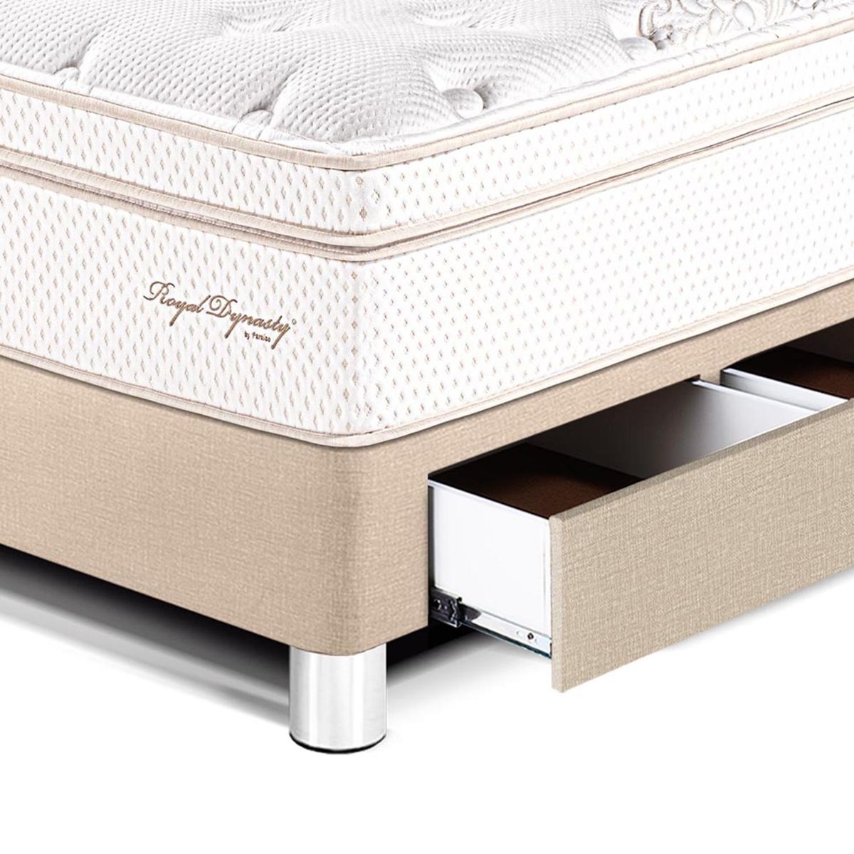 PARAISO - Dormitorio Con Cajones Royal Dynasty 1.5 Plz Champagne + 1 Almohada Viscoelástica