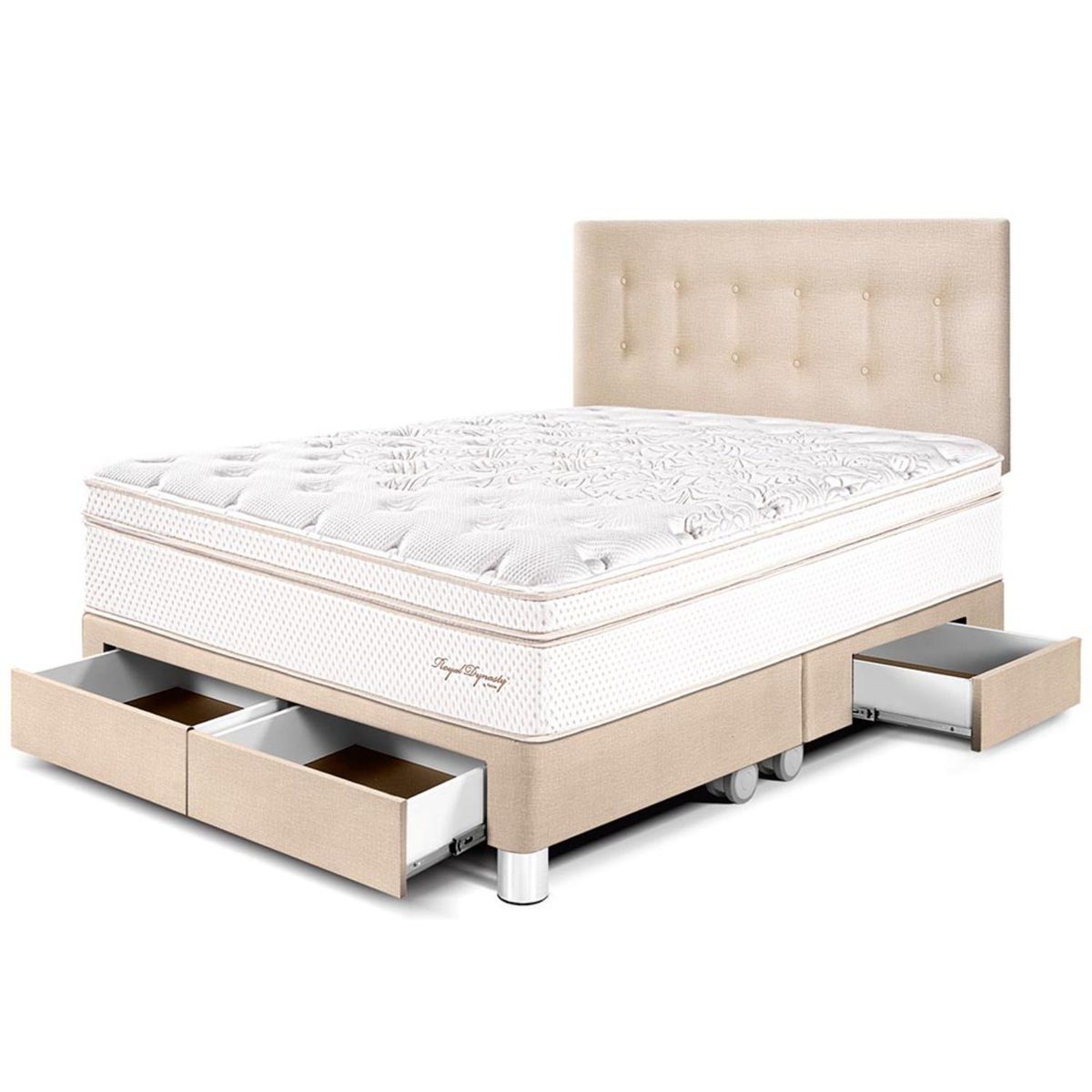 PARAISO - Dormitorio con Cajones Royal Dynasty Queen + 2 Almohadas Viscoelásticas + Protector