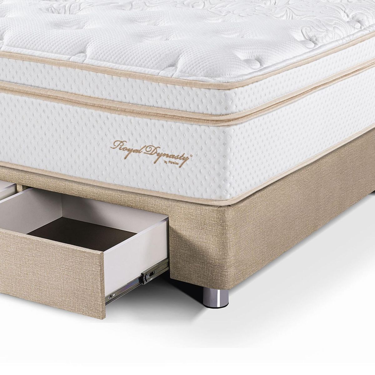 PARAISO - Dormitorio con Cajones Royal Dynasty Queen + 2 Almohadas Viscoelásticas + Protector