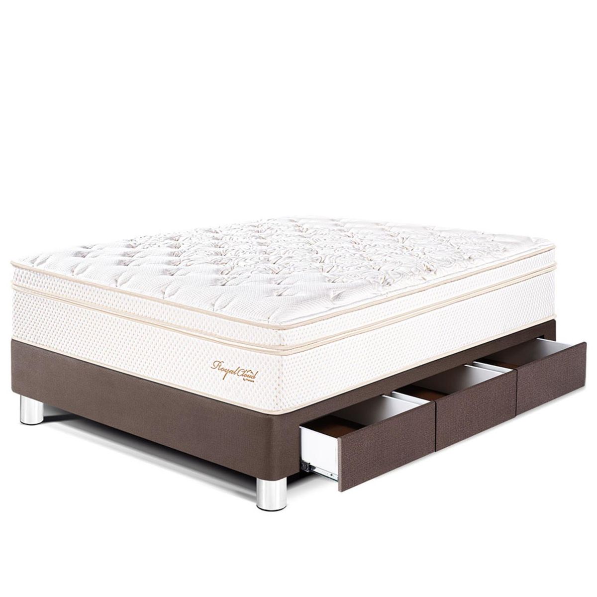PARAISO - Cama con Cajones Royal Cloud 1.5 Plz + 1 Almohada Viscoelástica + Protector