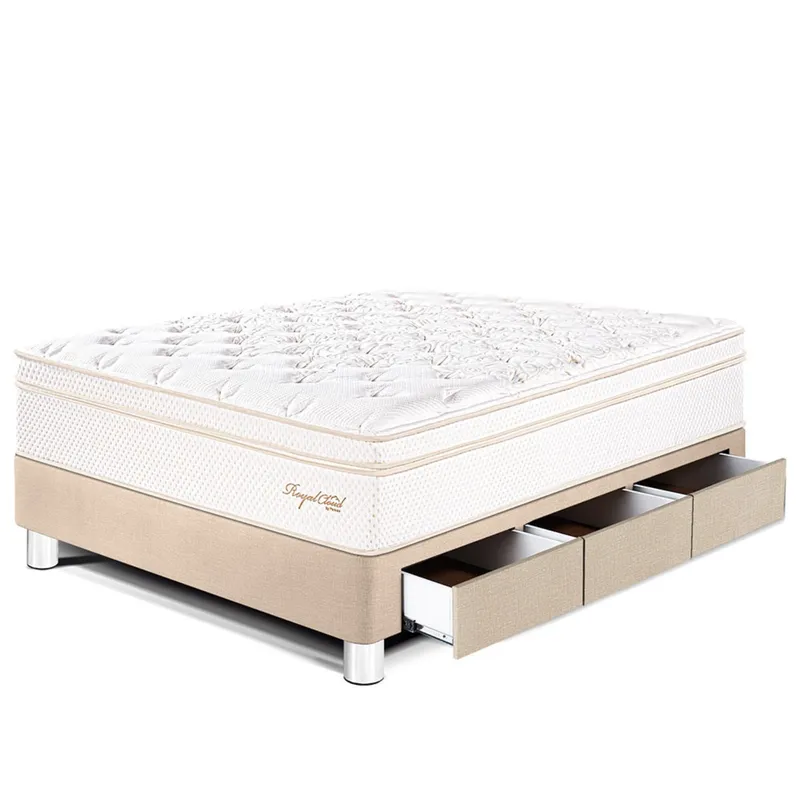 PARAISO - Cama con Cajones Royal Cloud 1.5 Plz + 1 Almohada Viscoelástica + Protector