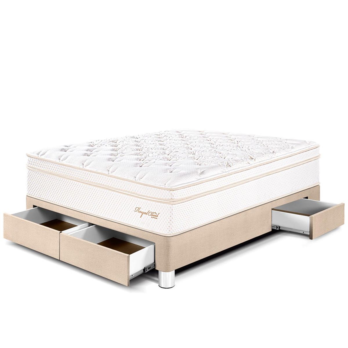 PARAISO - Cama con Cajones Royal Cloud 2 Plz + 2 Almohadas Viscoelásticas + Protector