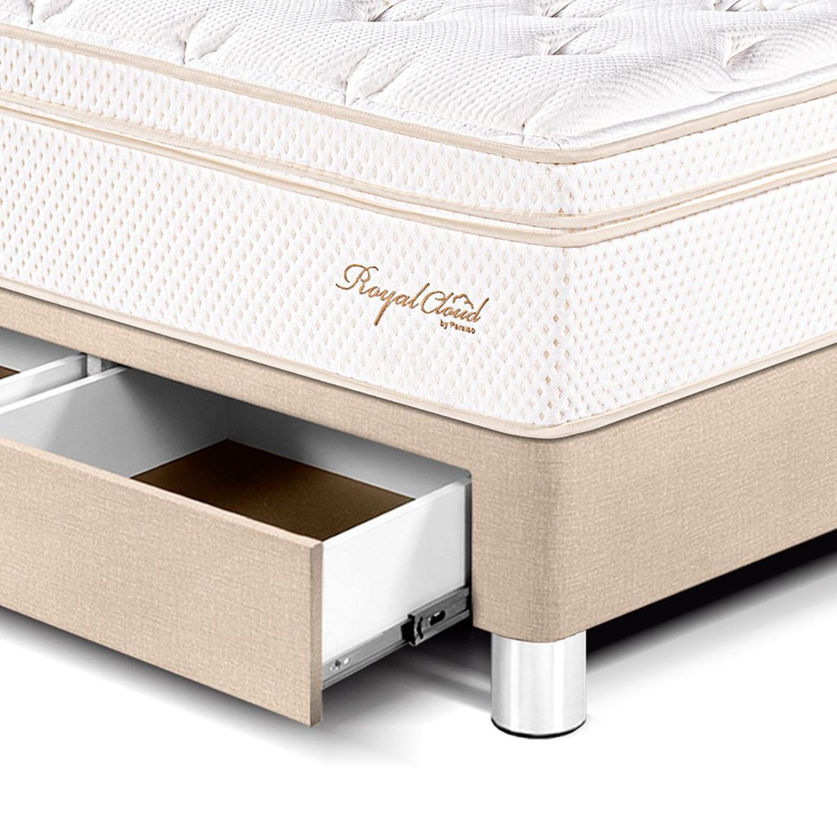 PARAISO - Cama con Cajones Royal Cloud 2 Plz + 2 Almohadas Viscoelásticas + Protector