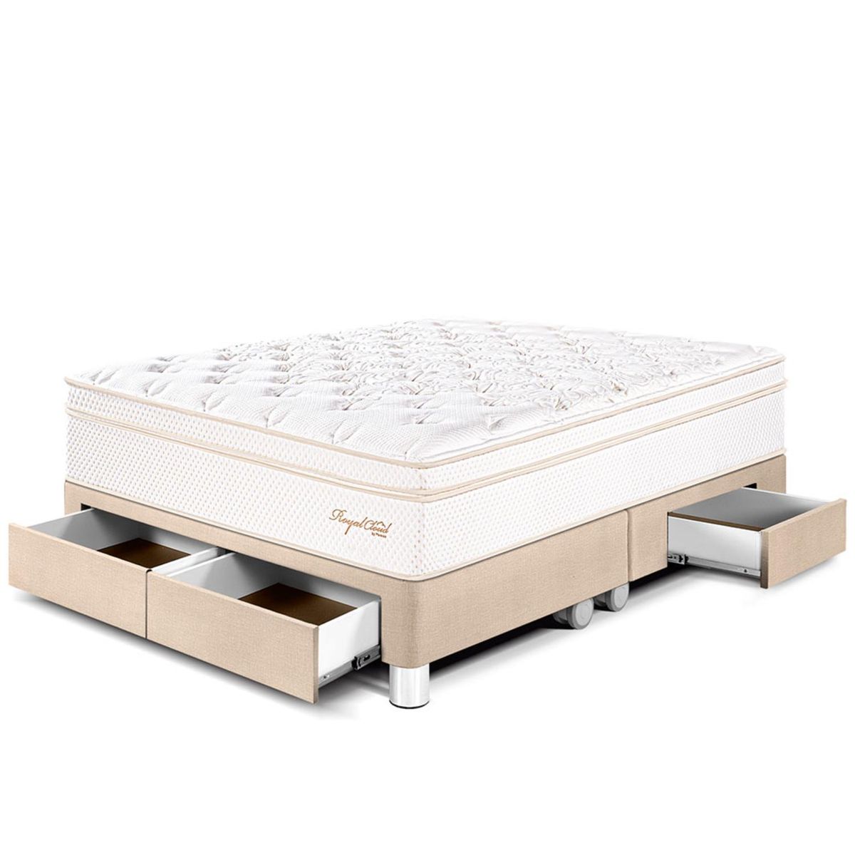 PARAISO - Cama con Cajones Royal Cloud Queen + 2 Almohadas Viscoelásticas + Protector