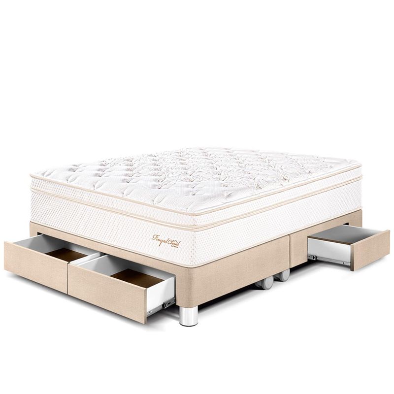 PARAISO - Cama con Cajones Royal Cloud Queen + 2 Almohadas Viscoelásticas + Protector