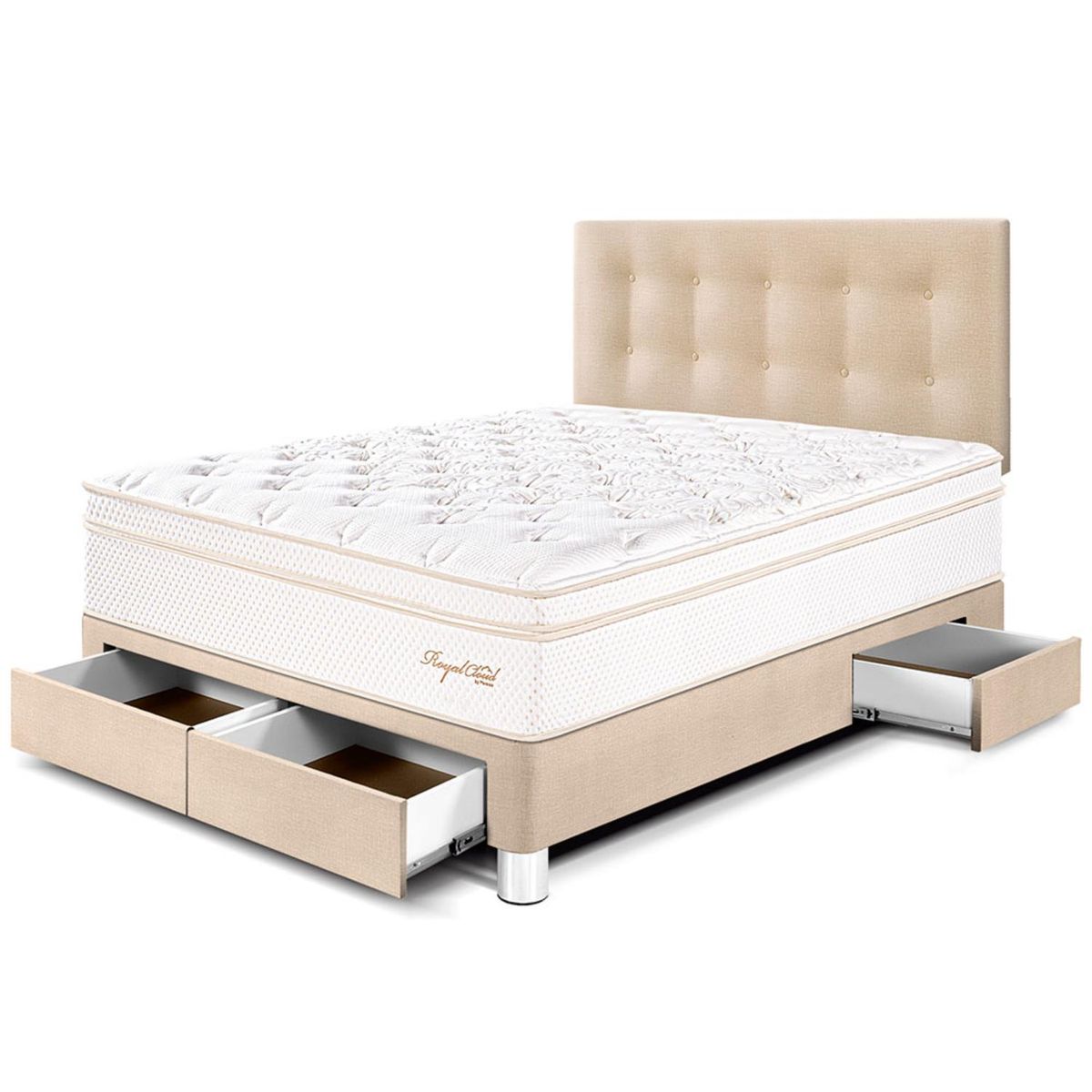 PARAISO - Dormitorio con Cajones Royal Cloud 2 Plz + 2 Almohadas Viscoelásticas + Protector