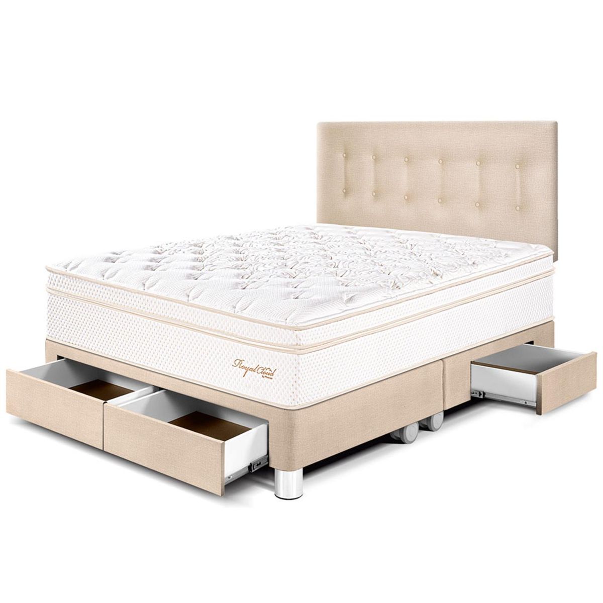 PARAISO - Dormitorio con Cajones Royal Cloud Queen + 2 Almohadas Viscoelásticas + Protector