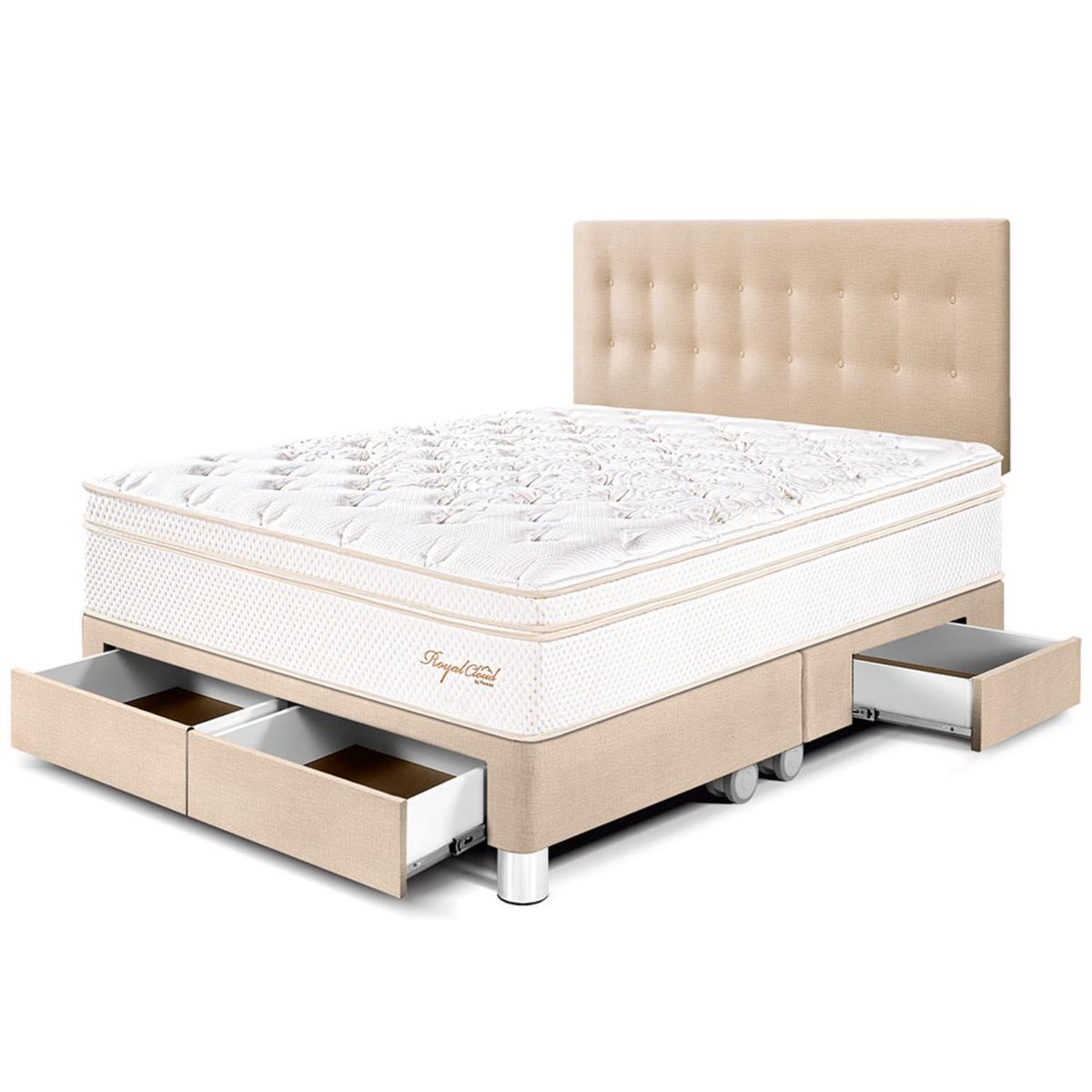 PARAISO - Dormitorio con Cajones Royal Cloud King + 2 Almohadas Viscoelásticas + Protector