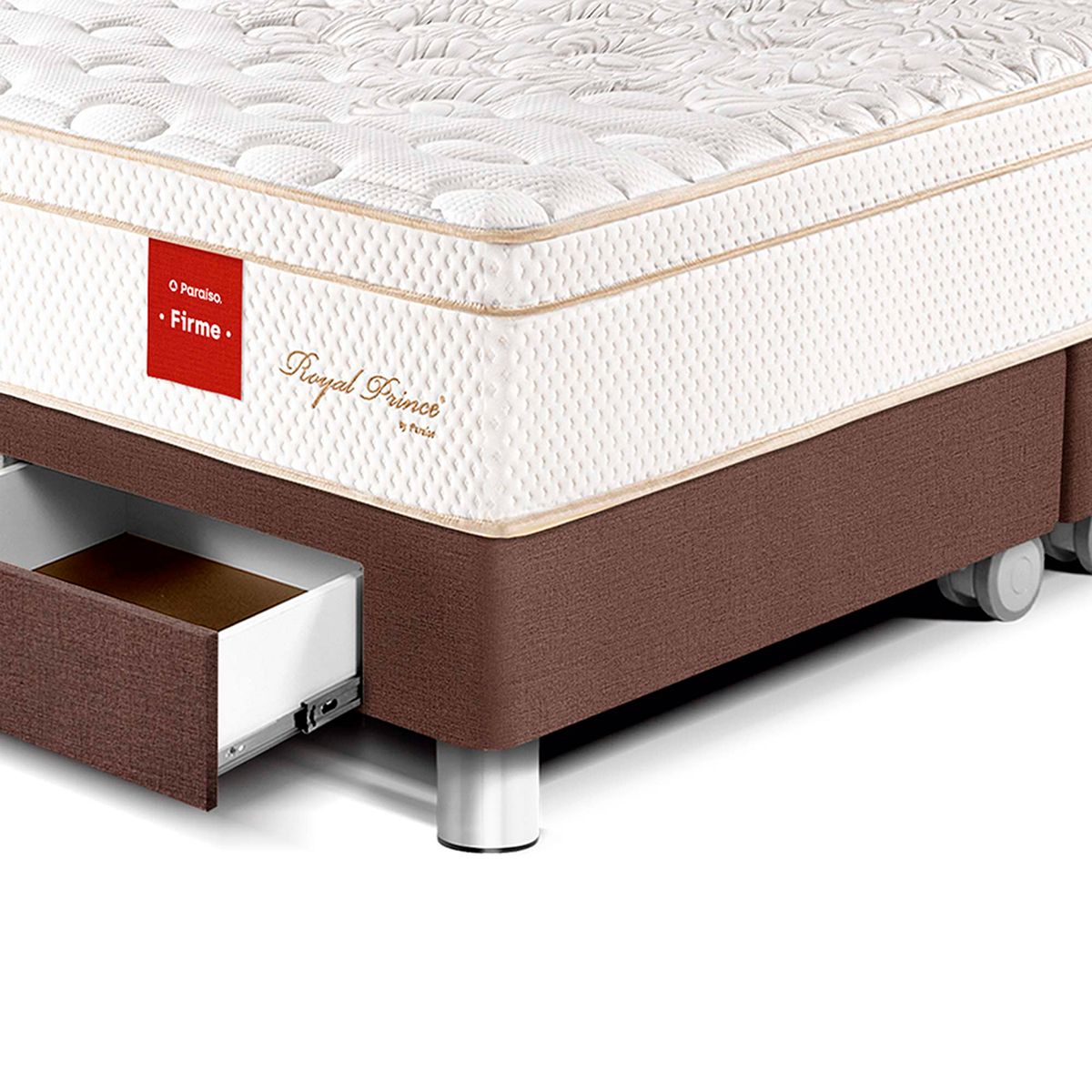 PARAISO - Cama Con Cajones Royal Prince Firme Queen + 2 Almohadas Viscoelásticas + Protector