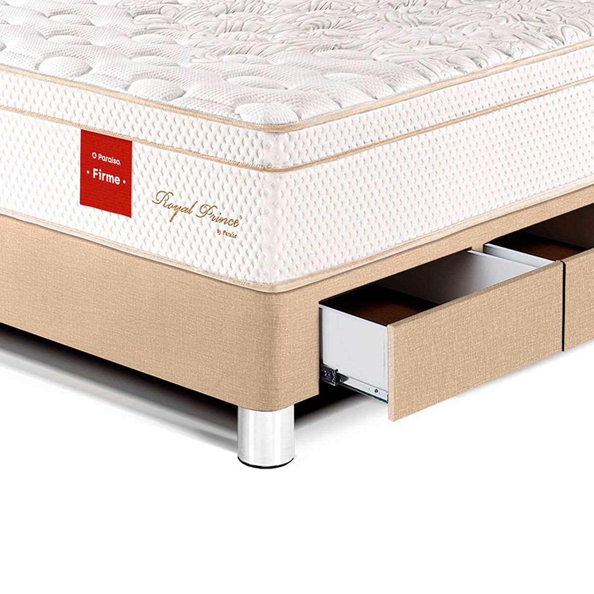 PARAISO - Cama Con Cajones Royal Prince Firme 1.5 Plz + 1 Almohada Viscoelástica + Protector