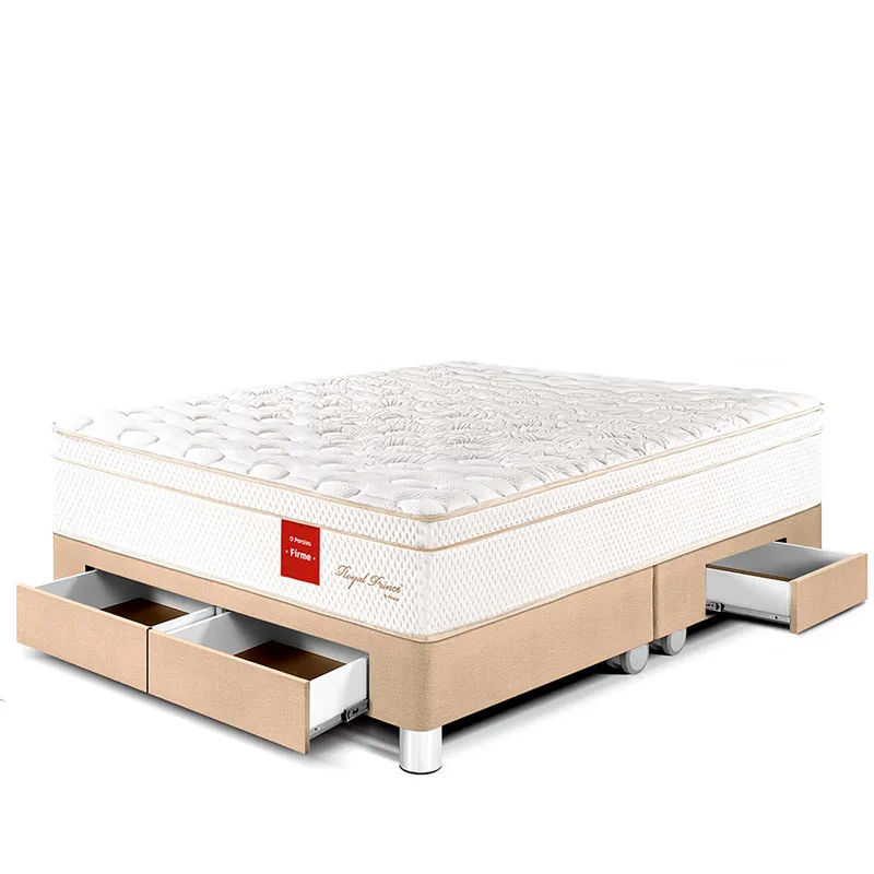 PARAISO - Cama Con Cajones Royal Prince Firme Queen + 2 Almohadas Viscoelásticas + Protector