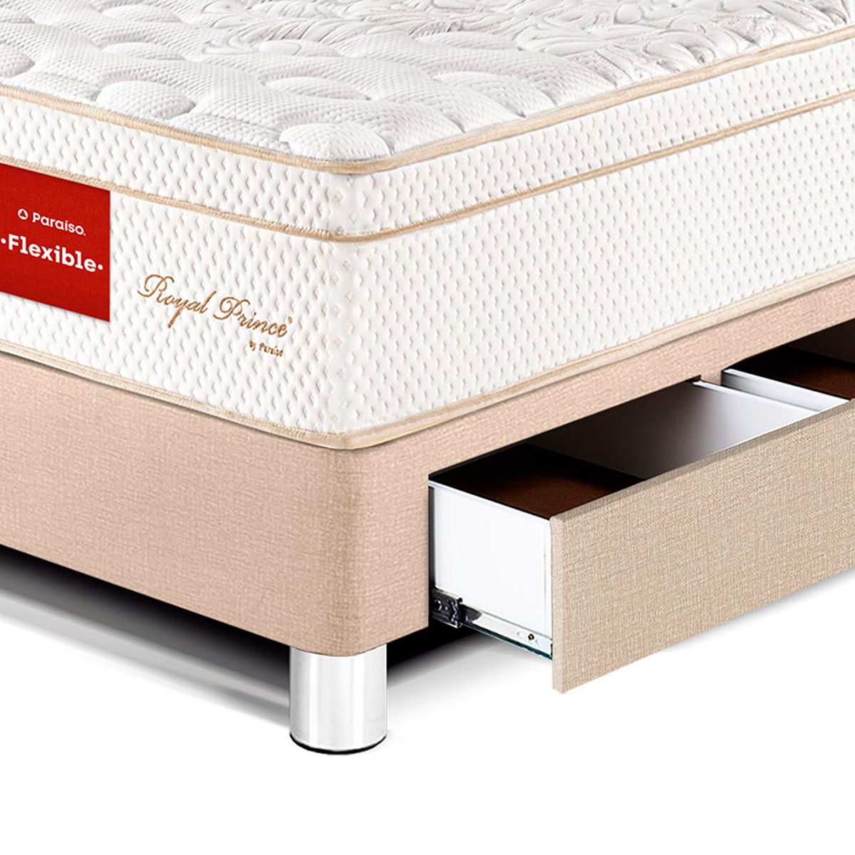 PARAISO - Dormitorio Con Cajones Royal Prince Firme 1.5 Plz Champagne + 1 Almohada Viscoelástica