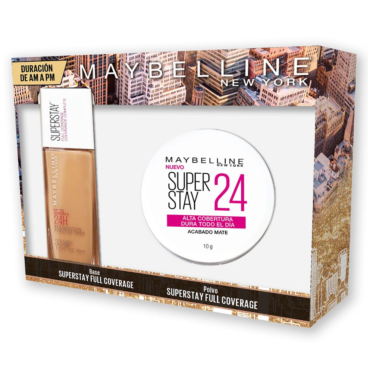 MAYBELLINE - Pack Base Superstay Full Coverage Tono Sun Beige +  Polvo Superstay 24 Tono True Beige Maybelline