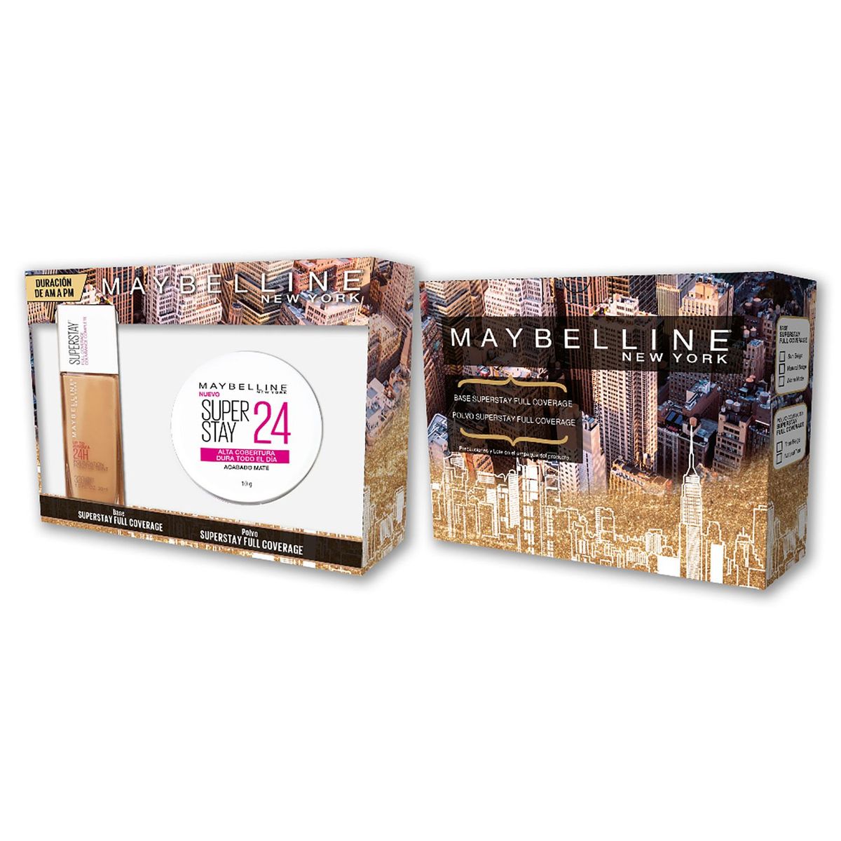 MAYBELLINE - Pack Base Superstay Full Coverage Tono Sun Beige +  Polvo Superstay 24 Tono True Beige Maybelline