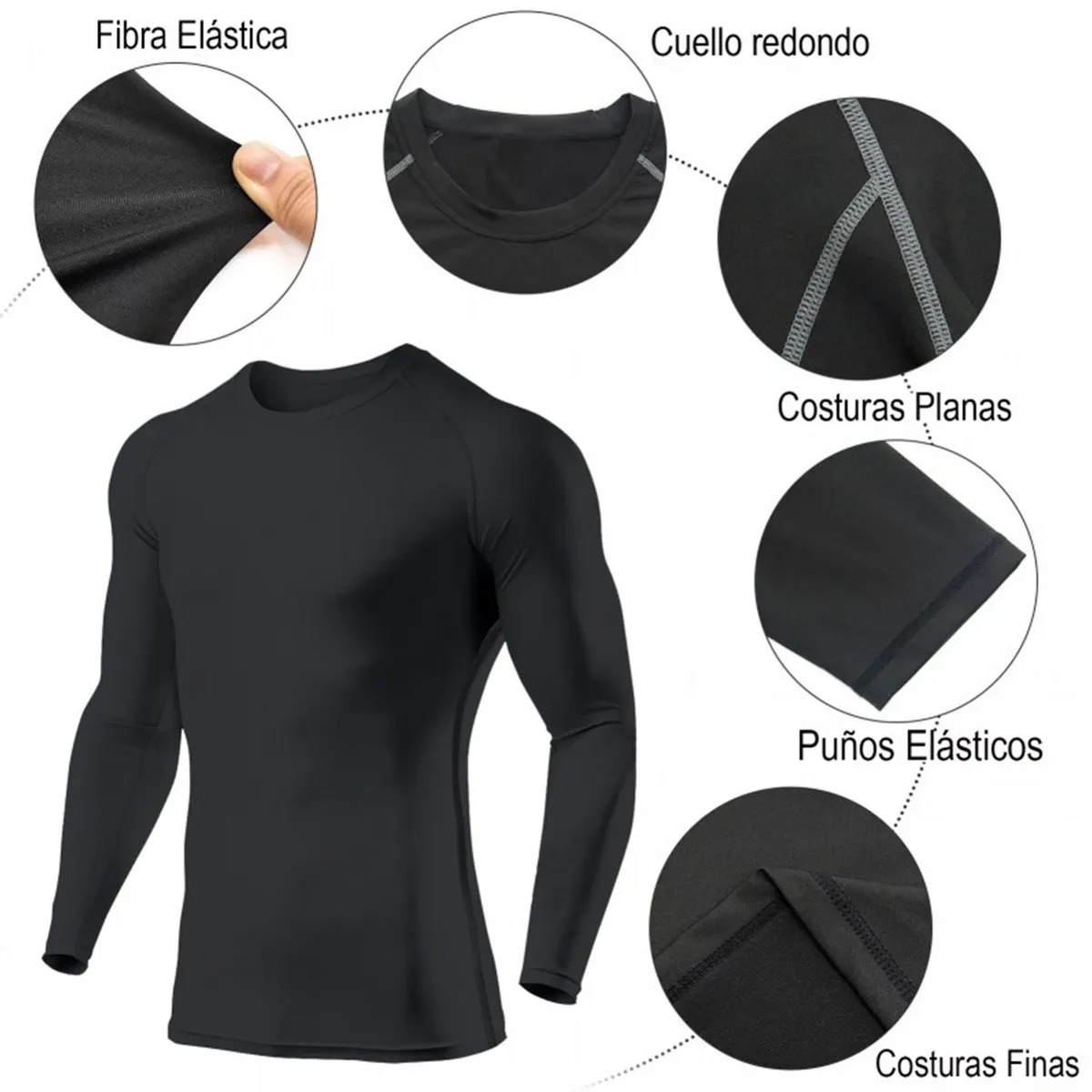 GENERICO - Polo Licra Manga Larga Negro Talla L