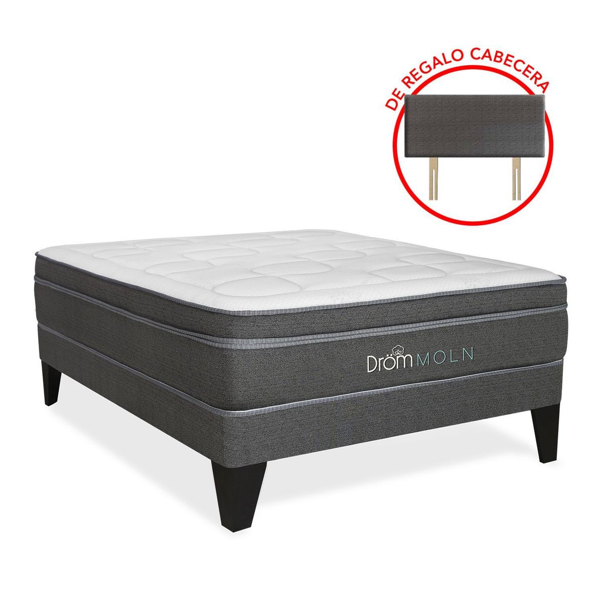 DROM - Cama Europea Moln 1.5Plz + 1 Almohada Viscoelástica y Protector