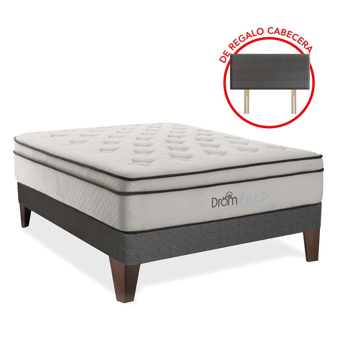 DROM - Cama Europea Fred 1.5Plz + 1 Almohada Viscoelástica y Protector