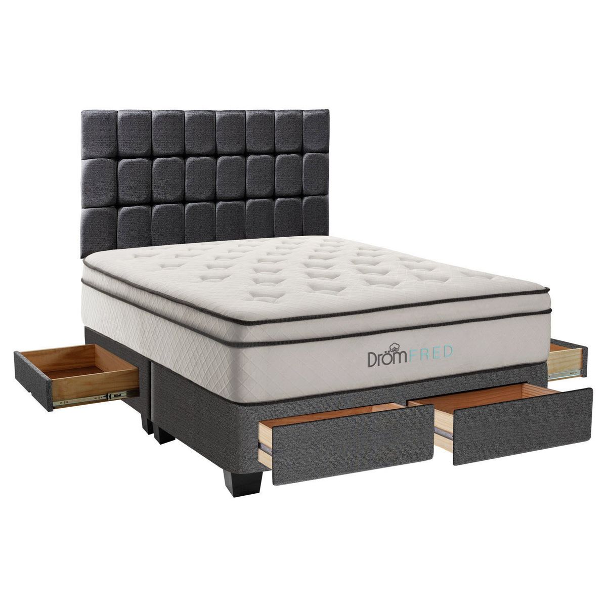 DROM - Dormitorio con Cajones Fred King + 2 Almohadas Viscoelásticas + Protector