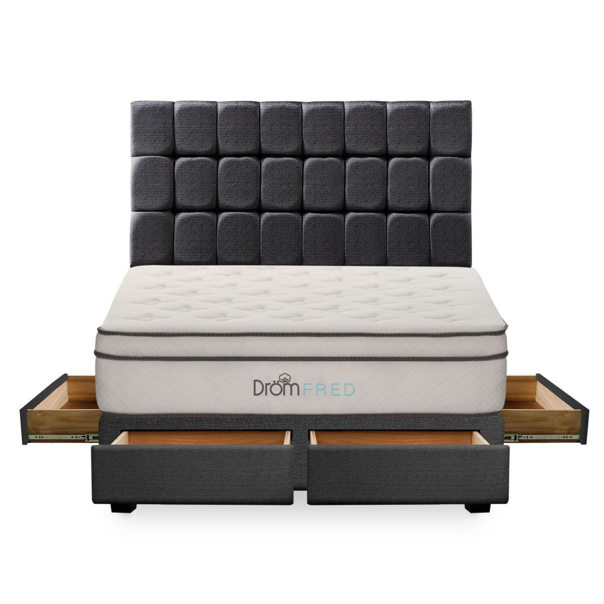 DROM - Dormitorio con Cajones Fred King + 2 Almohadas Viscoelásticas + Protector