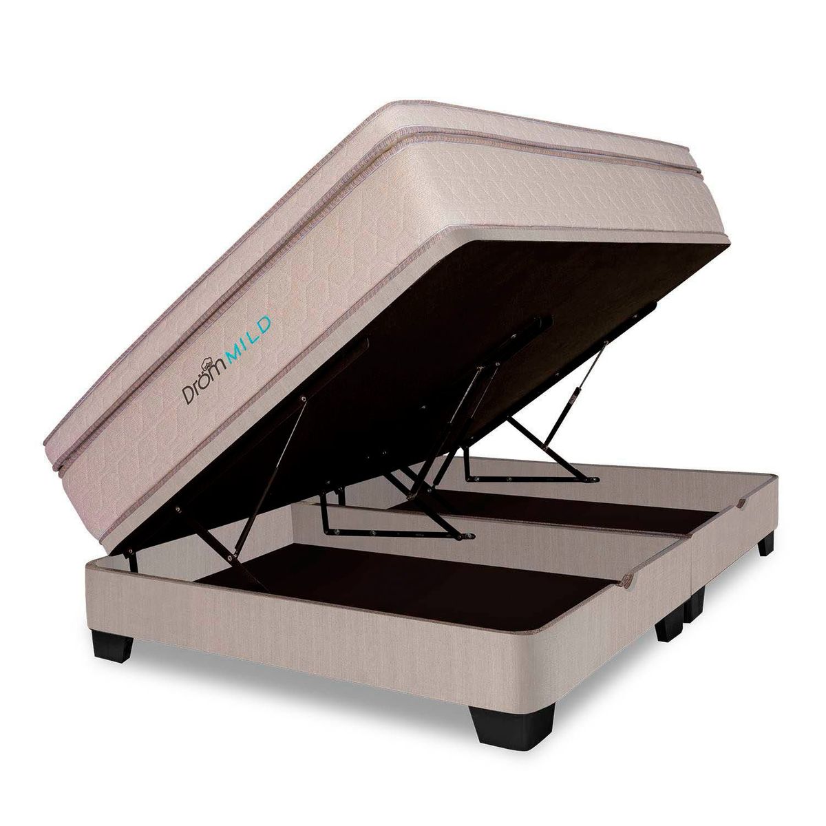 DROM - Cama Boxet Mild Queen + 2 Almohadas Viscoelásticas + Protector.