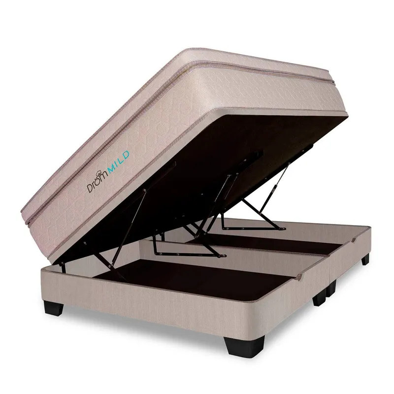 DROM - Cama Boxet Mild Queen + 2 Almohadas Viscoelásticas + Protector.