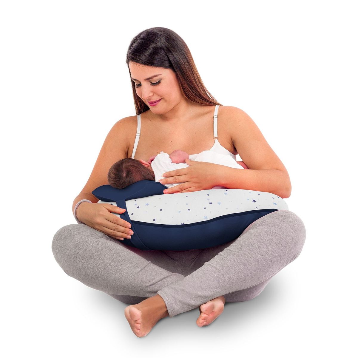 MONCHITOS - Almohada De Lactancia Croissi Pillow Azul Estrellas Monchitos