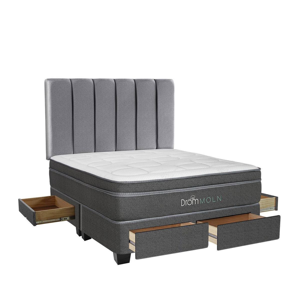 DROM - Dormitorio con Cajones Moln Queen + 2 Almohadas Viscoelásticas + Protector