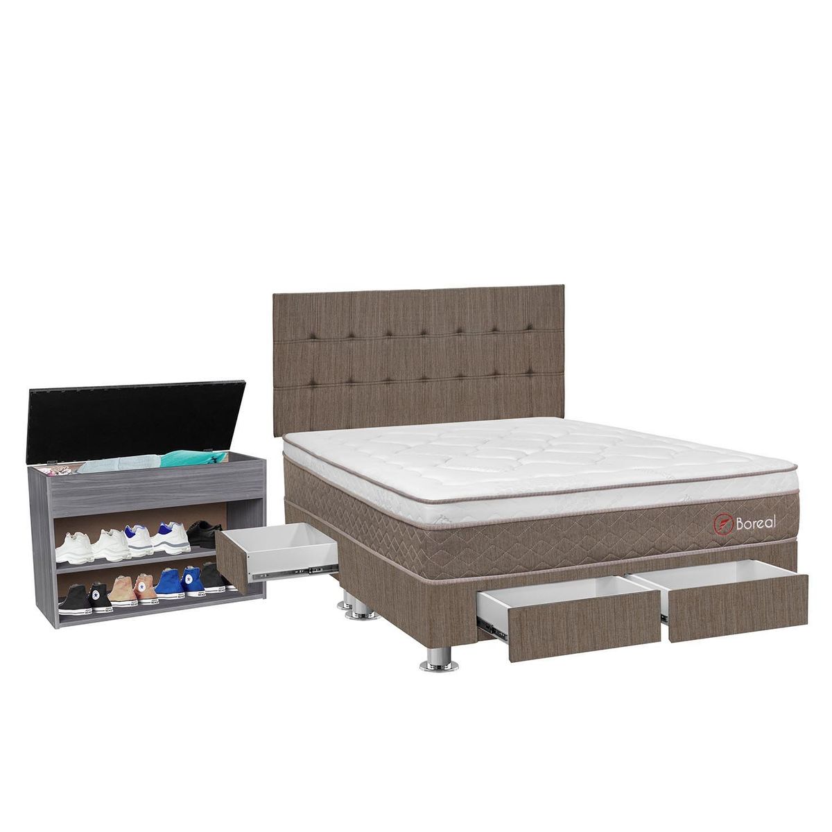 FORLI - Dormitorio con Cajones Boreal Pocket SS Queen + Zapatera