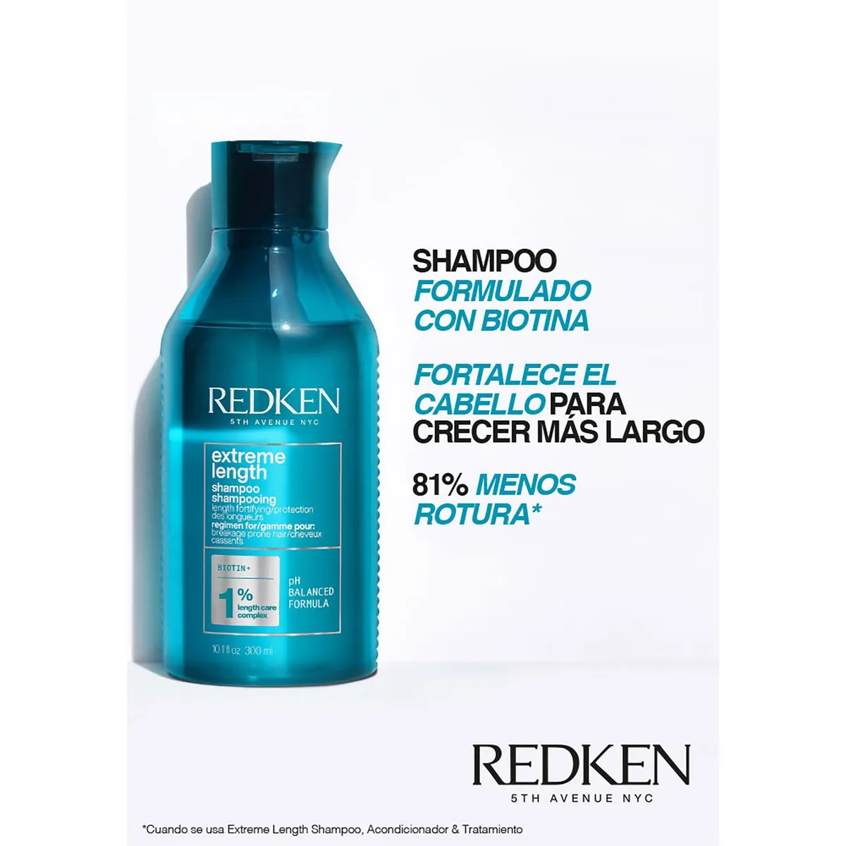 REDKEN - Shampoo Extreme Length Para Cabello Quebradizo 300 Ml Redken