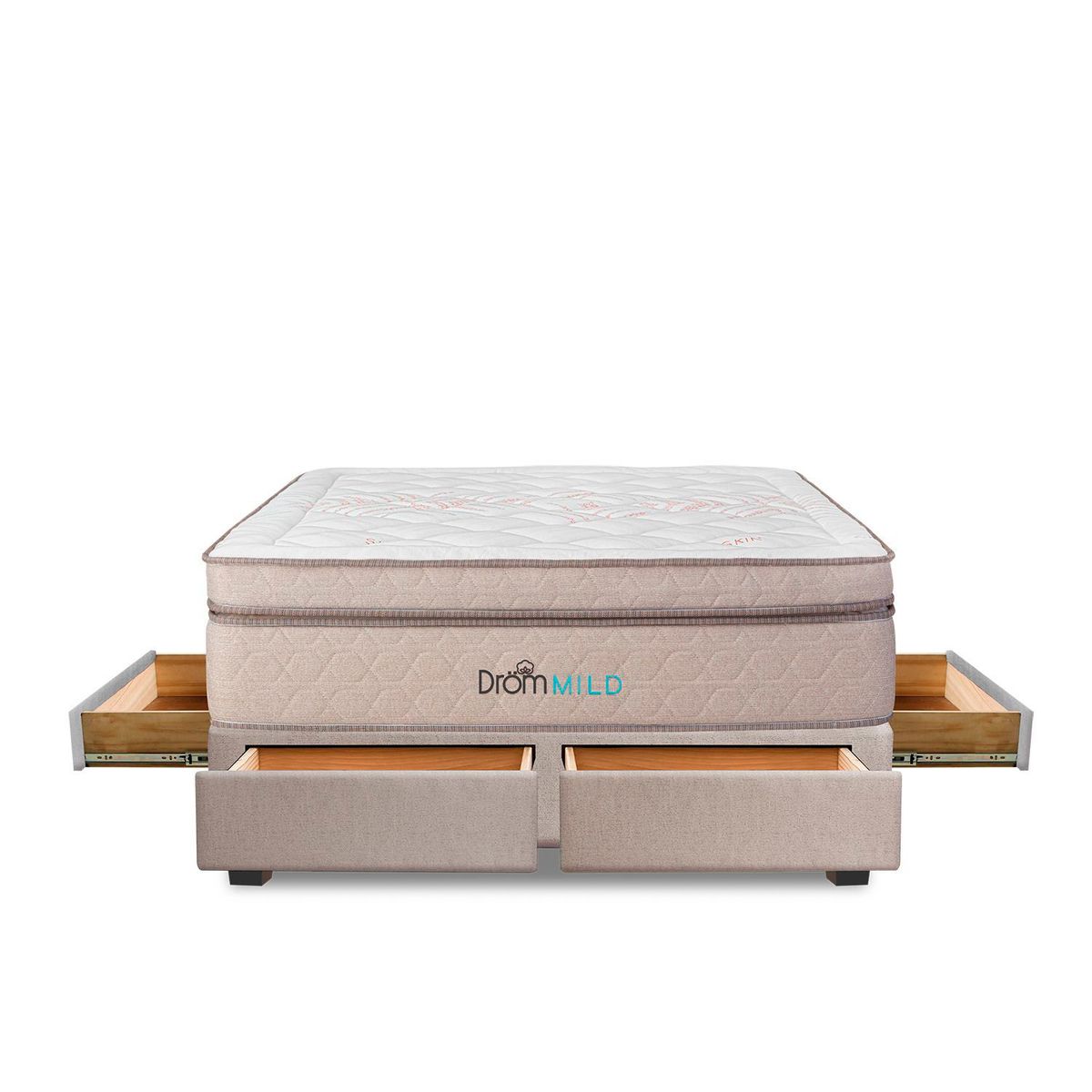 DROM - Cama Con Cajones Mild Queen + 2 Almohadas Viscoelásticas + Protector.