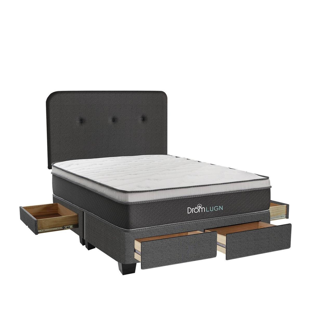 DROM - Dormitorio con Cajones Lugn Queen + 2 Almohadas y Protector