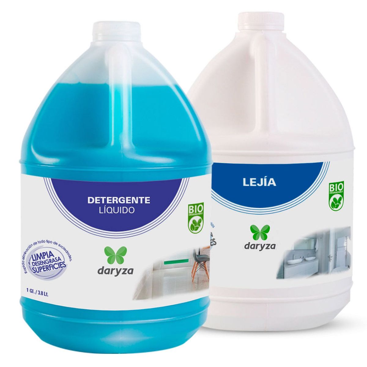 DARYZA - Pack Detergente Líquido Biodegradable 1gl y Lejía Biodegradable 5% 1gl