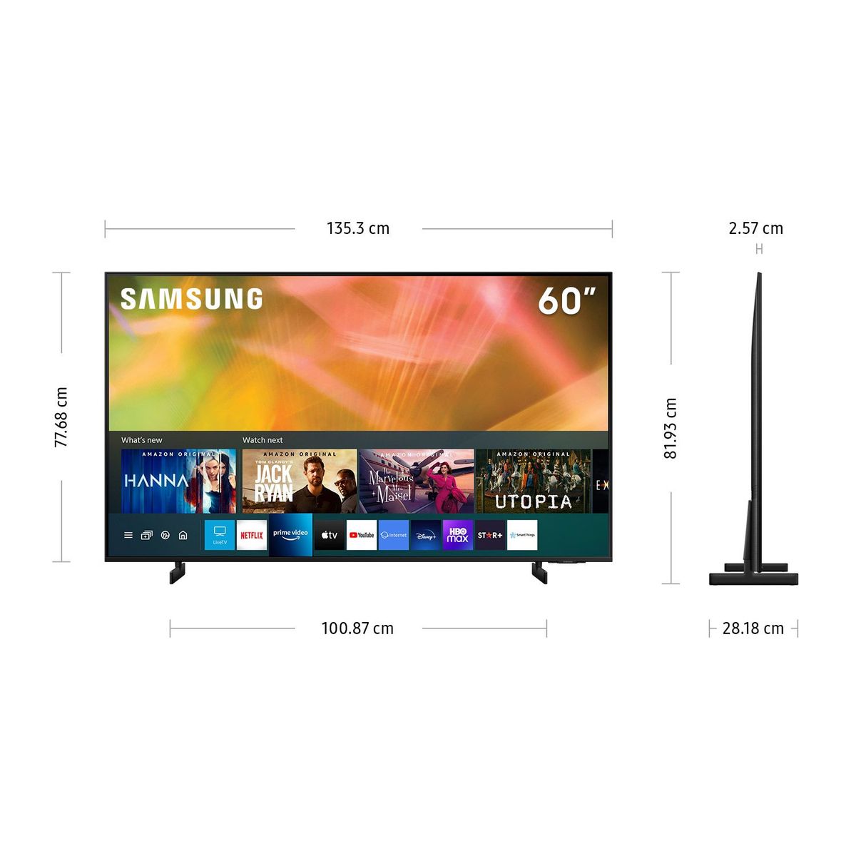 SAMSUNG - Televisor Samsung Smart TV 60" Crystal UHD 4K UN60AU8000GXPE 