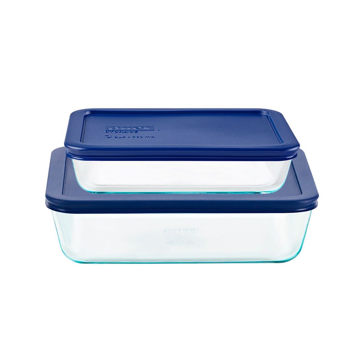 PYREX - Set x2 Fuente Rectangular 750 ml + 1.42 lt con Tapa Plast Azul