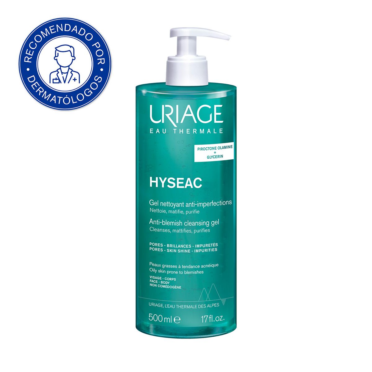 URIAGE - Uriage Hyséac Gel Limpiador 500ml -Limpiador facial para pieles mixtas a grasas con tendencia acneica
