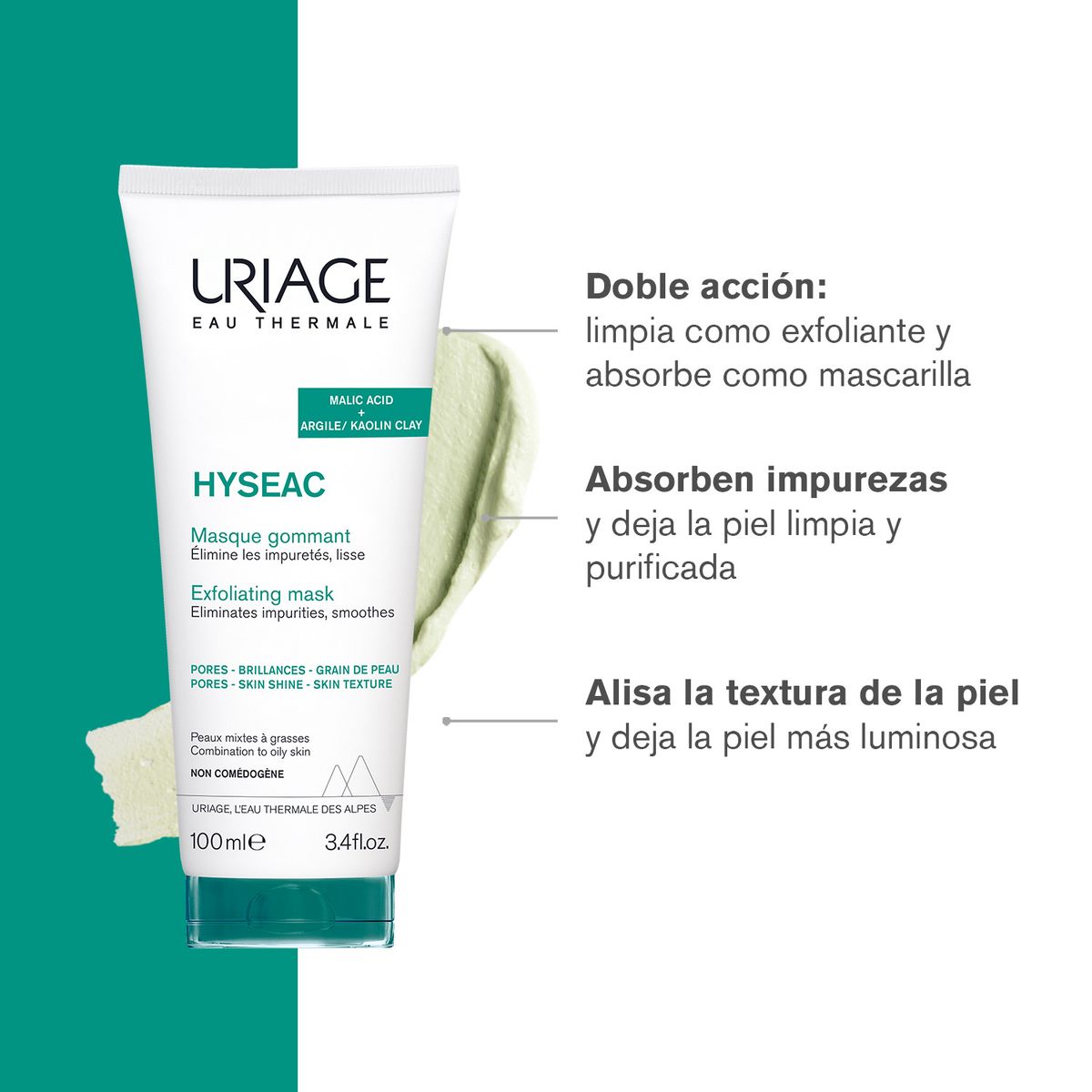 URIAGE - Uriage Hyséac Mascarilla Exfoliante 100ml - 2 modos de uso: Mascarilla y Exfoliante