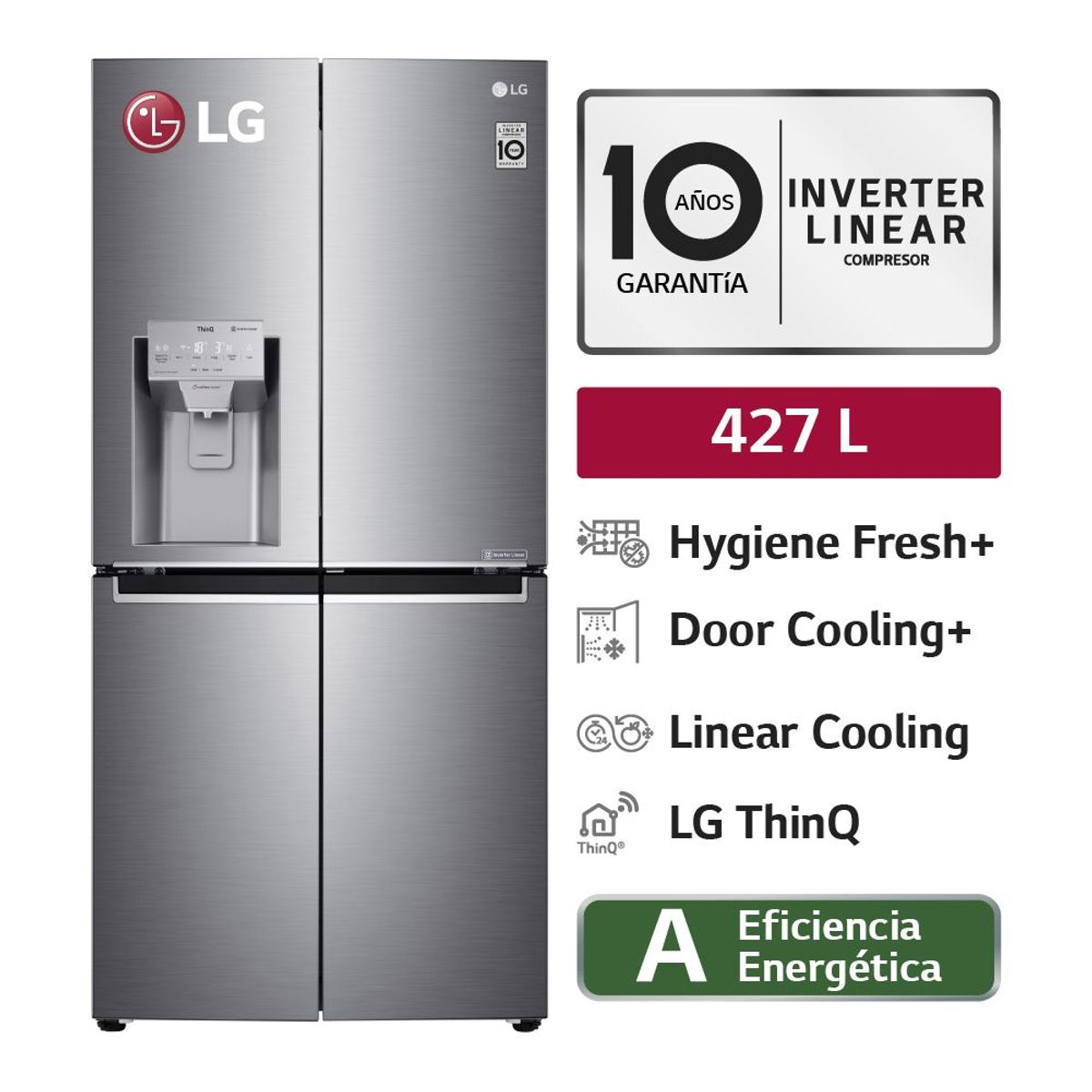 LG - Refrigeradora LM57SPN 427LT French Door Linear Cooling Plateada LG