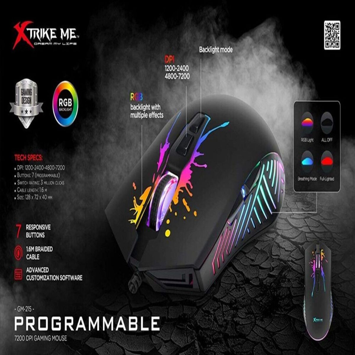 XTRIKE ME - Mouse Gamer Xtrike Me Gm-215 7200 Dpi Rgb 7 Botones  