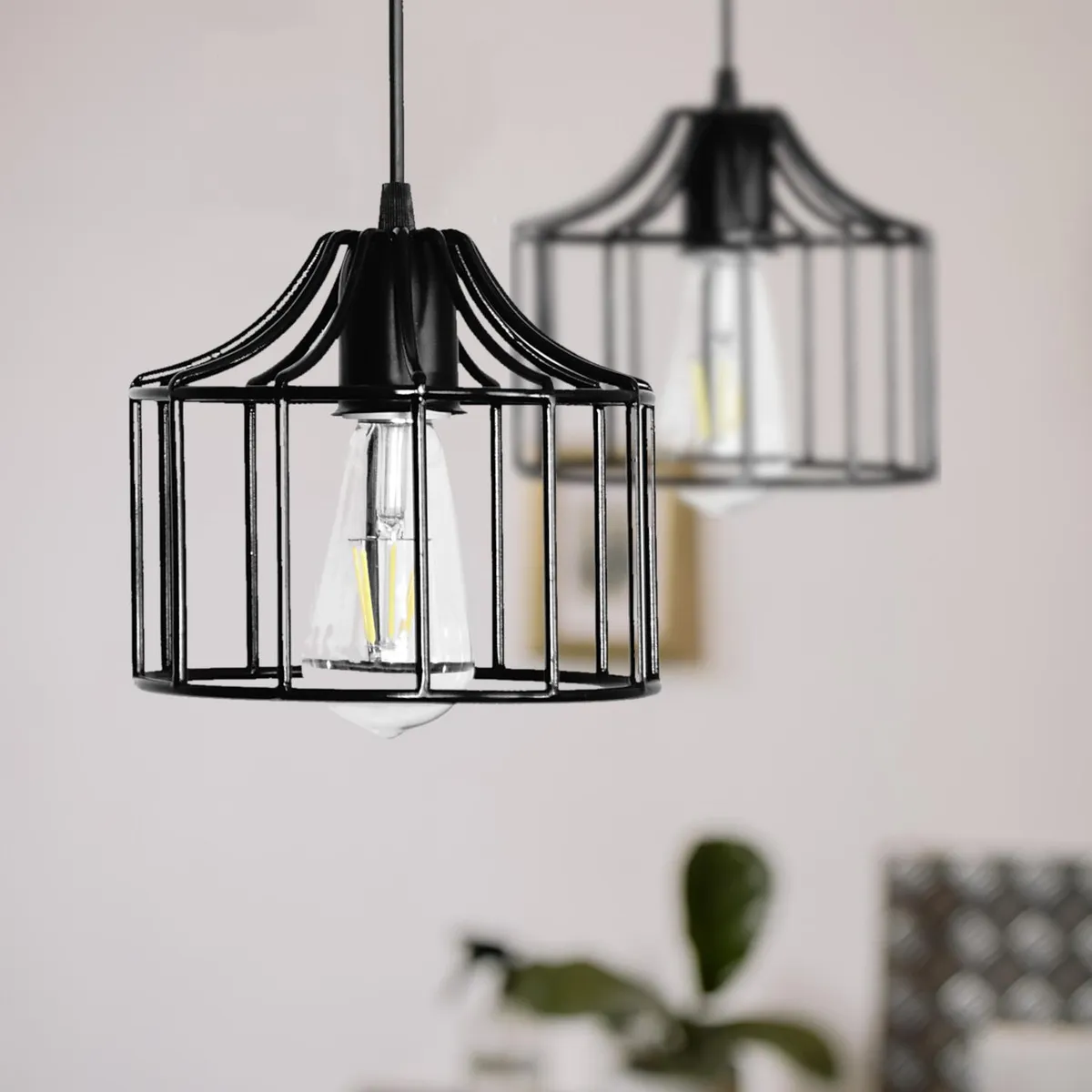 LA ROCHELLI - Lampara Colgante 1 Luz  Mod. Jaula  Metal Negro E-27