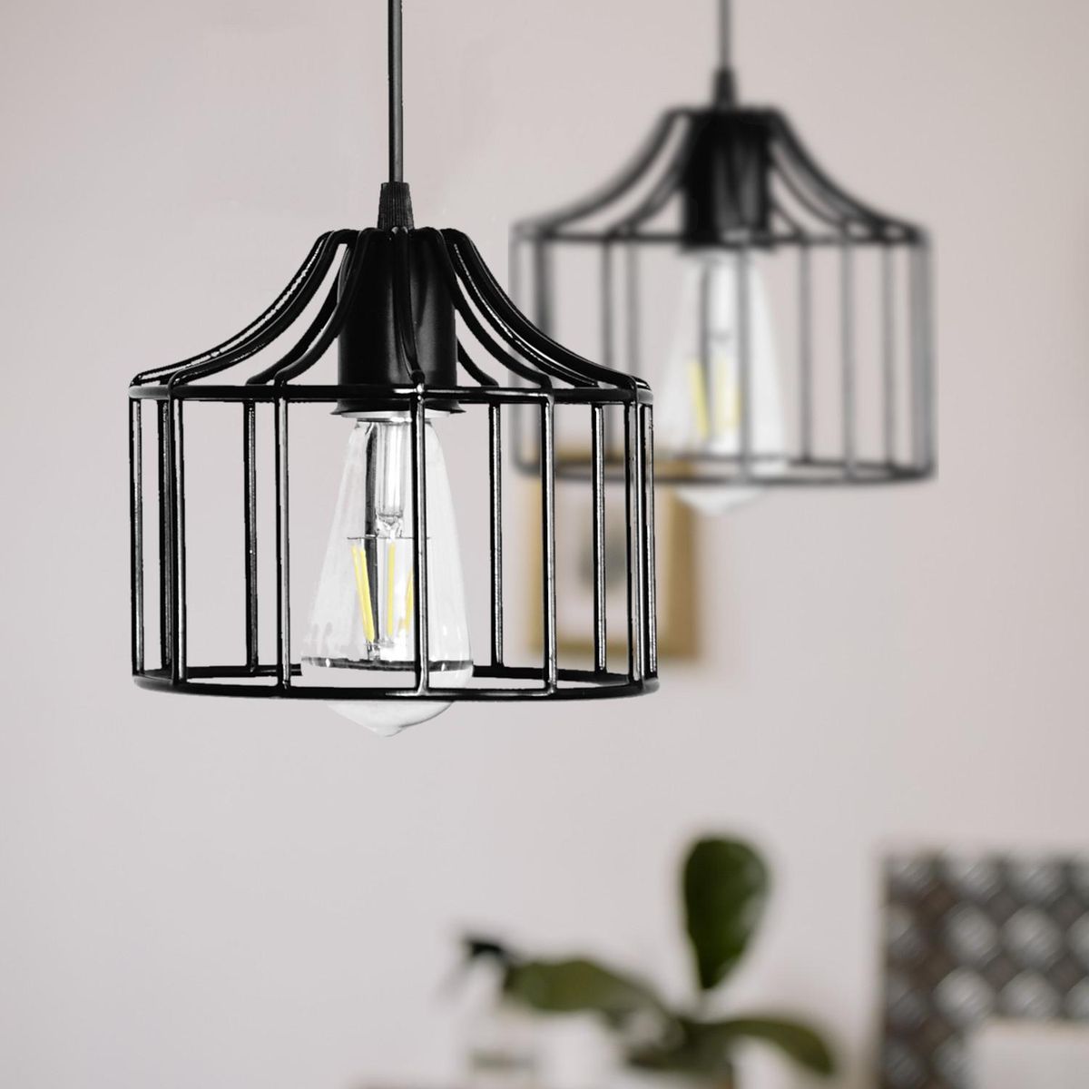 LA ROCHELLI - Lampara Colgante 1 Luz  Mod. Jaula  Metal Negro E-27