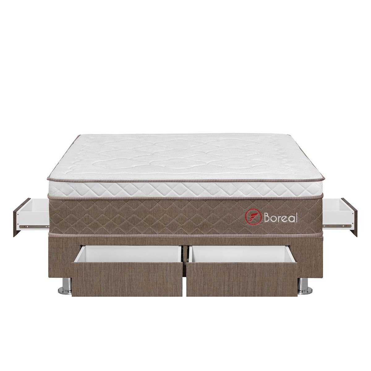 FORLI - Cama Con Cajones Boreal Pocket Ss Queen + 2 Almohadas Viscoelásticas + Protector