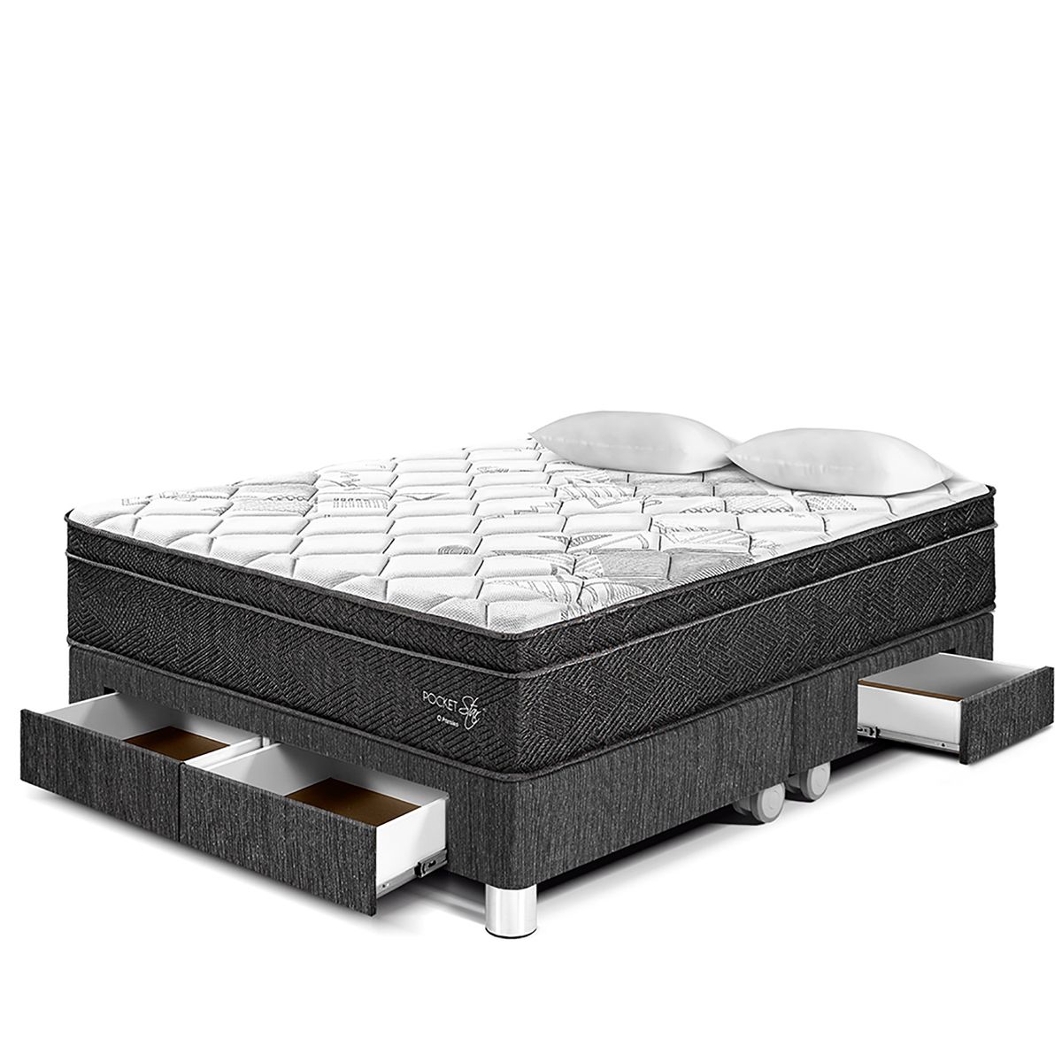 PARAISO - Cama Con Cajones Pocket Star Queen + 2 Almohadas + Protector